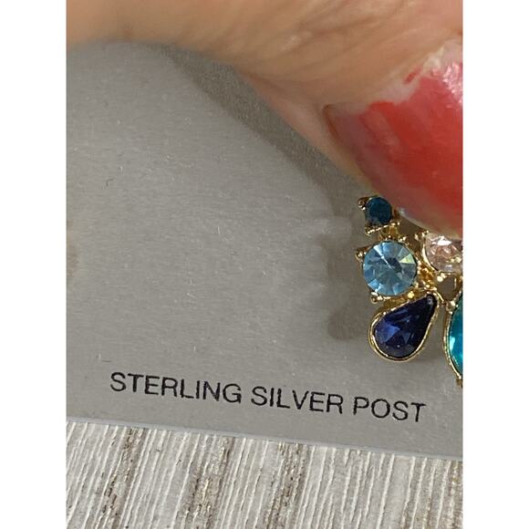 NWT Gemma Layne Sterling Vermeil Earrings Multicolor Rhinestones Dangle Cluster - Picture 2 of 6